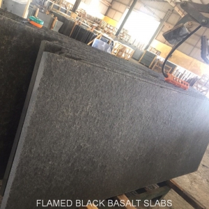 Flamed black basalt slabs